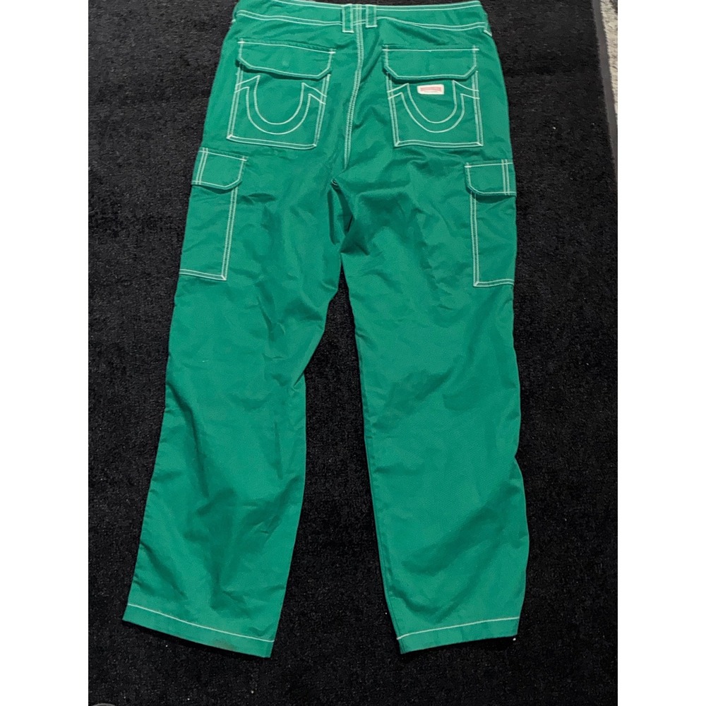 True Religion Mens Military SN Cargo Pants Green White Contrast Stitch Size 31